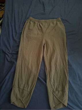 Olive Green Cropped Wrap-Hem Pants